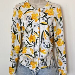 Karen Scott Yellow and White Floral Cardigan
